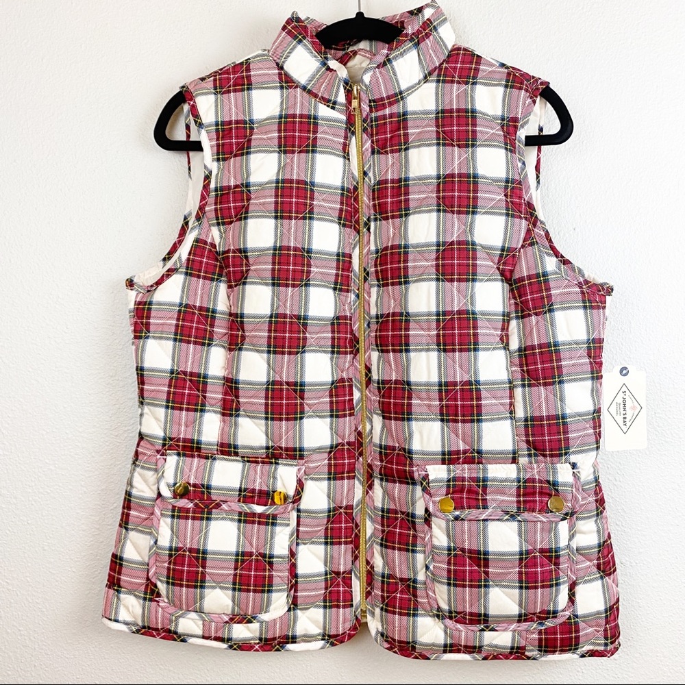 New St John’s Bay Plaid Quilted Vest Gold Hardware